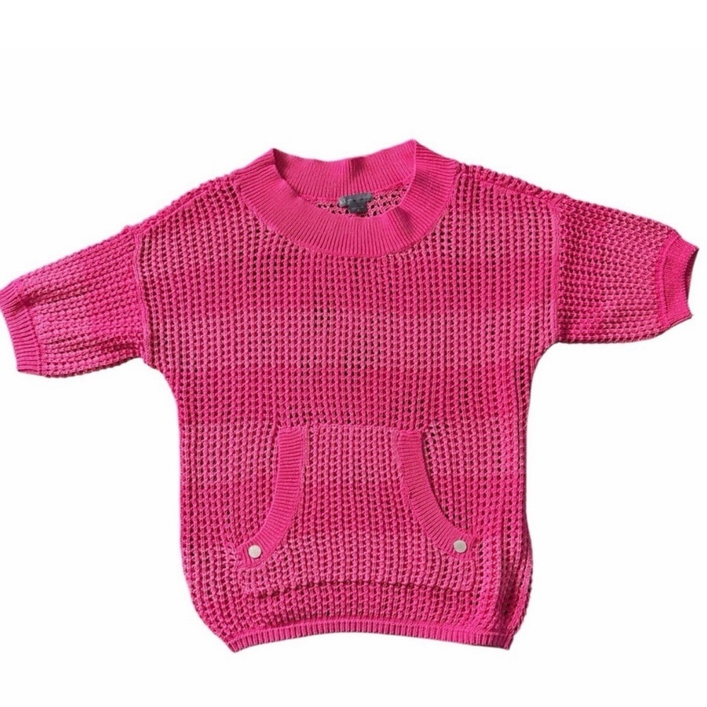 Armani Exchange Women's Open Knit Striped Short Sleeve Sweater Size S Pink